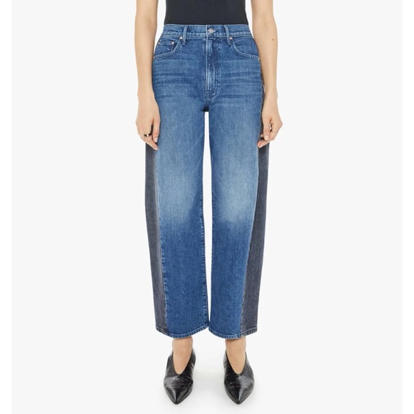 MOTHER Denim - MOTHER Superior The Lil Half Pipe Flood Barrel Jeans Black Blue 24